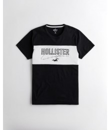 Hollister Black And White Block Logo Graphic Tee